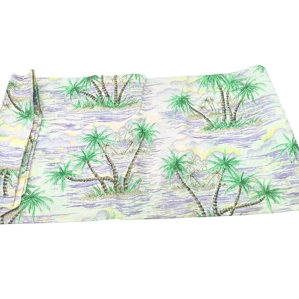 Vintage Hawaiian Tropical Palm Tree Print Fabric Retro Surfer Cloth 1yd